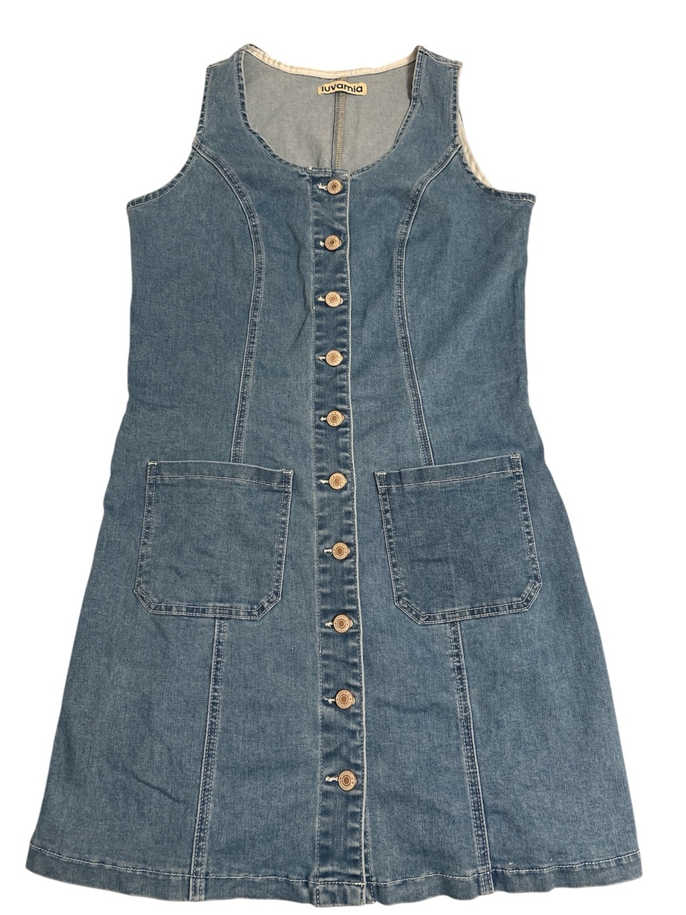 Iuvamia denim mini jean dress sleeveless front button Western Coastal Cowgirl S